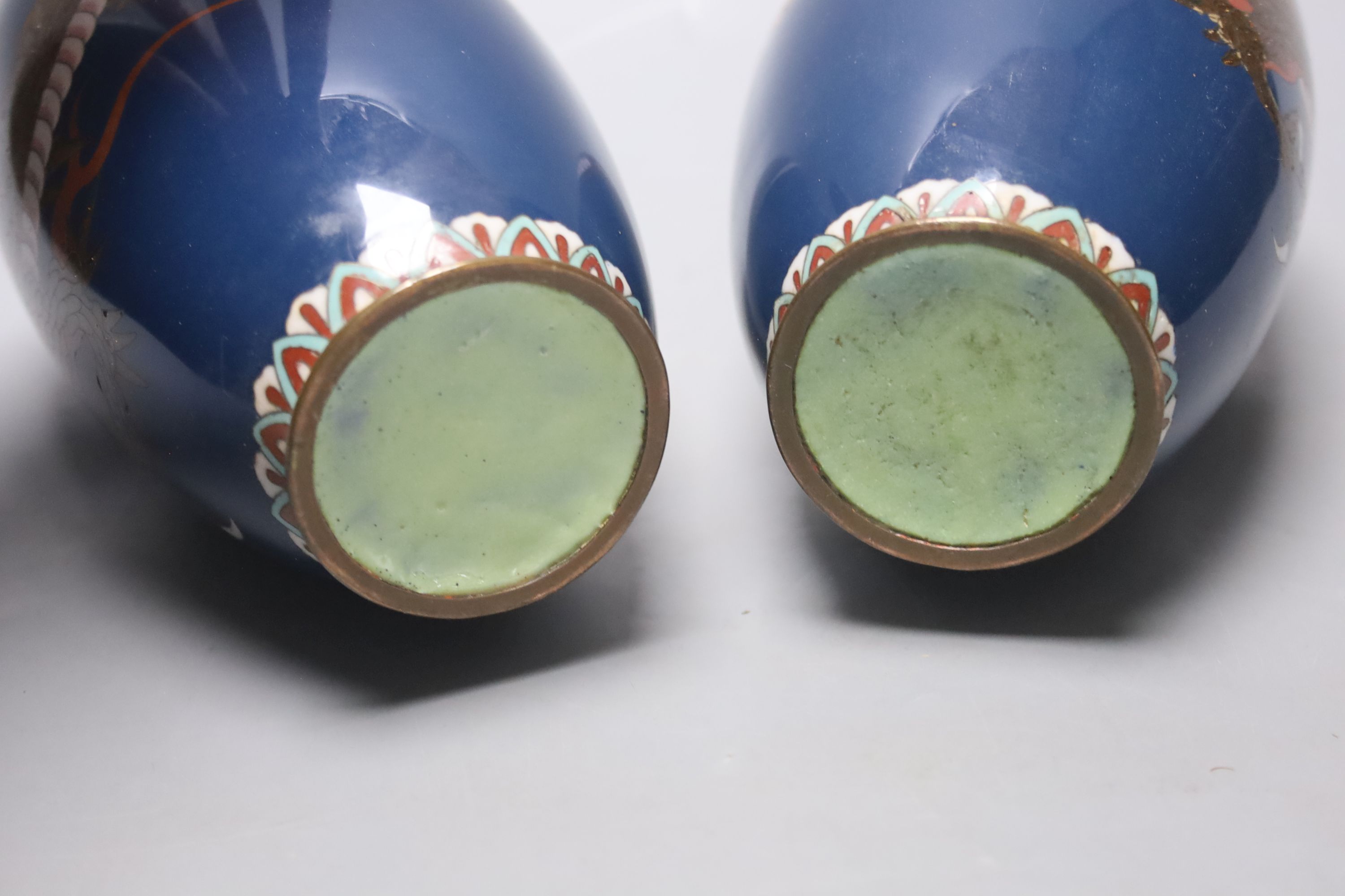 A pair of Japanese cloisonne enamel 'dragon' vases, c. 1900